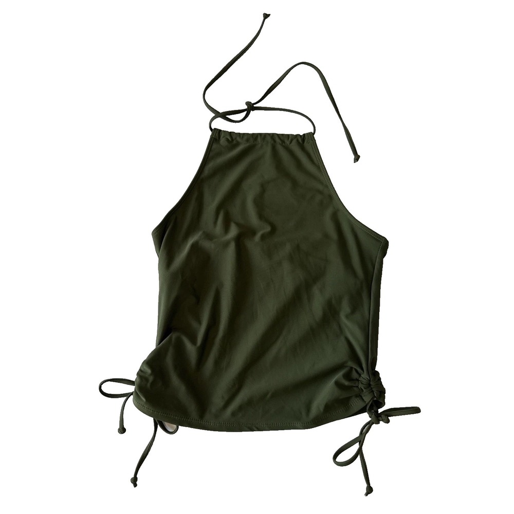 Olive Green High Neck Halter Bikini Top - Women Swim Bikini
